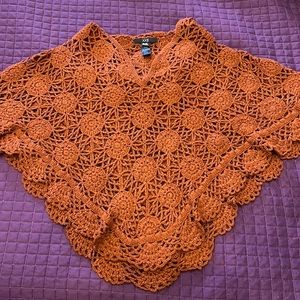 Hooded crochet poncho